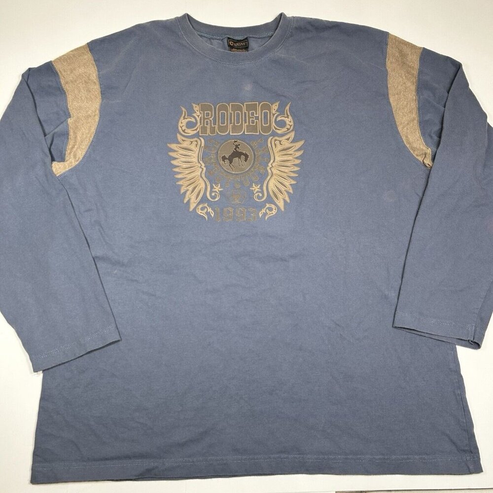 Ariat Mens Gray T-Shirt Long Sleeve Graphic Print Rodeo 1993 Cowboy Country XXL